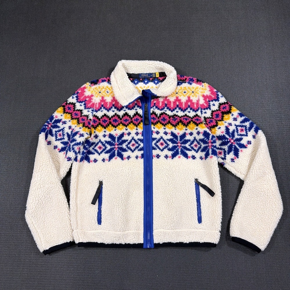 Polo Ralph Lauren Womens‎ Medium Winter Motif Fair Isle Sherpa Full Zip Jacket